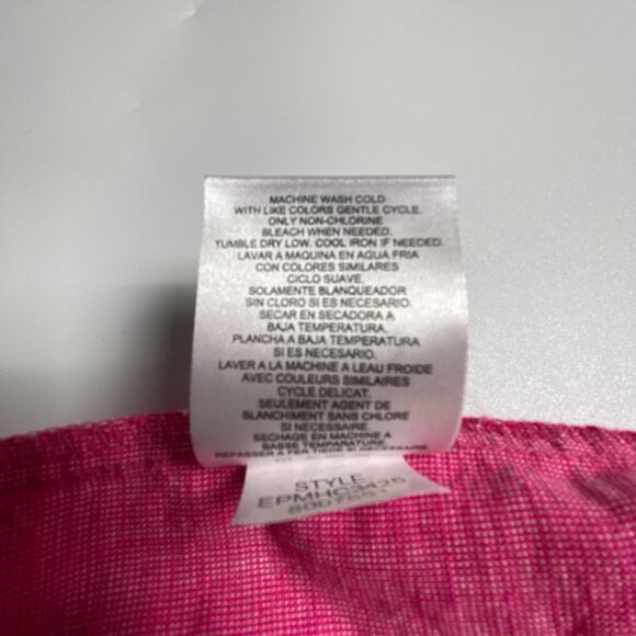 Ellen Tracy Pink Linen Cotton Top S Gold Zip Tassel 3/4 Sleeve Pockets Slit Back - Picture 10 of 16